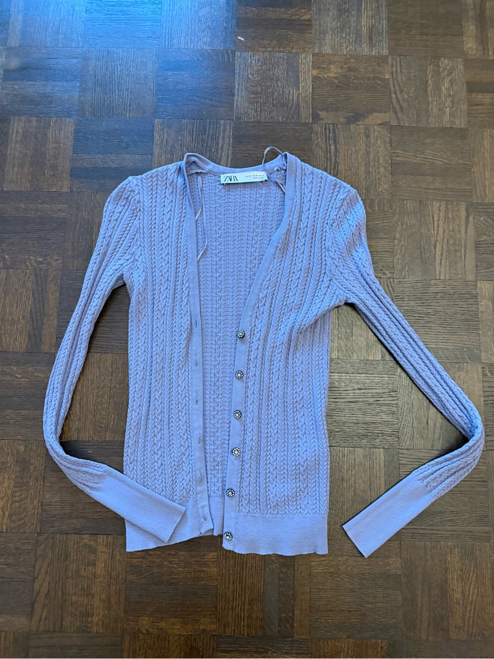 Zara Lilac Cable-Knit Button Cardigan
